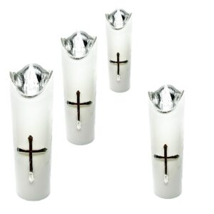 WKŁAD DO ZNICZY LED Z KRZYŻEM 17,5 CM SREBRNY