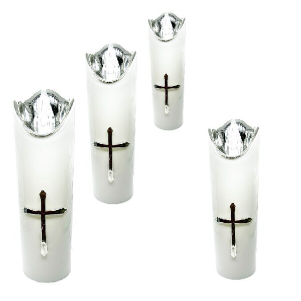 WKŁAD DO ZNICZY LED Z KRZYŻEM 17,5 CM SREBRNY